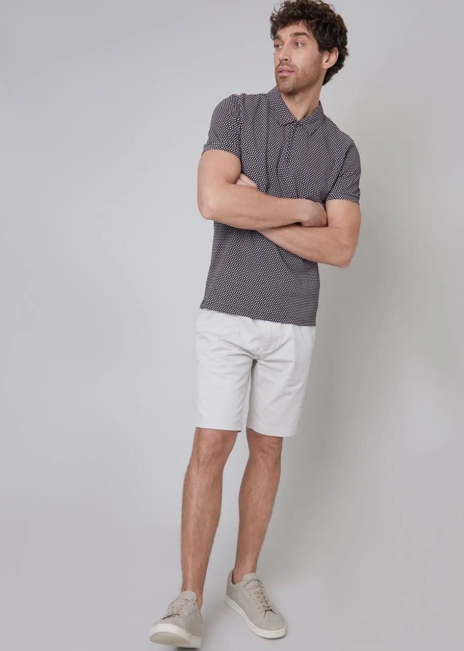 Threadbare Chocolate Dion Geometric Print Zip Collar Jersey Polo Shirt