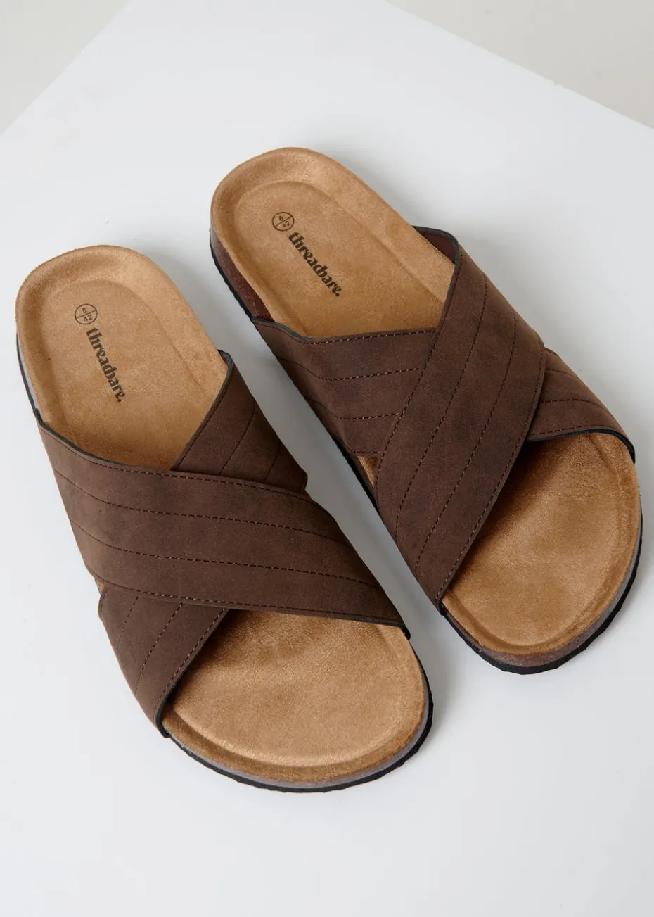 Threadbare Chocolate Faux Suede Cross Strap Sandals