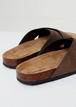 Threadbare Chocolate Faux Suede Cross Strap Sandals