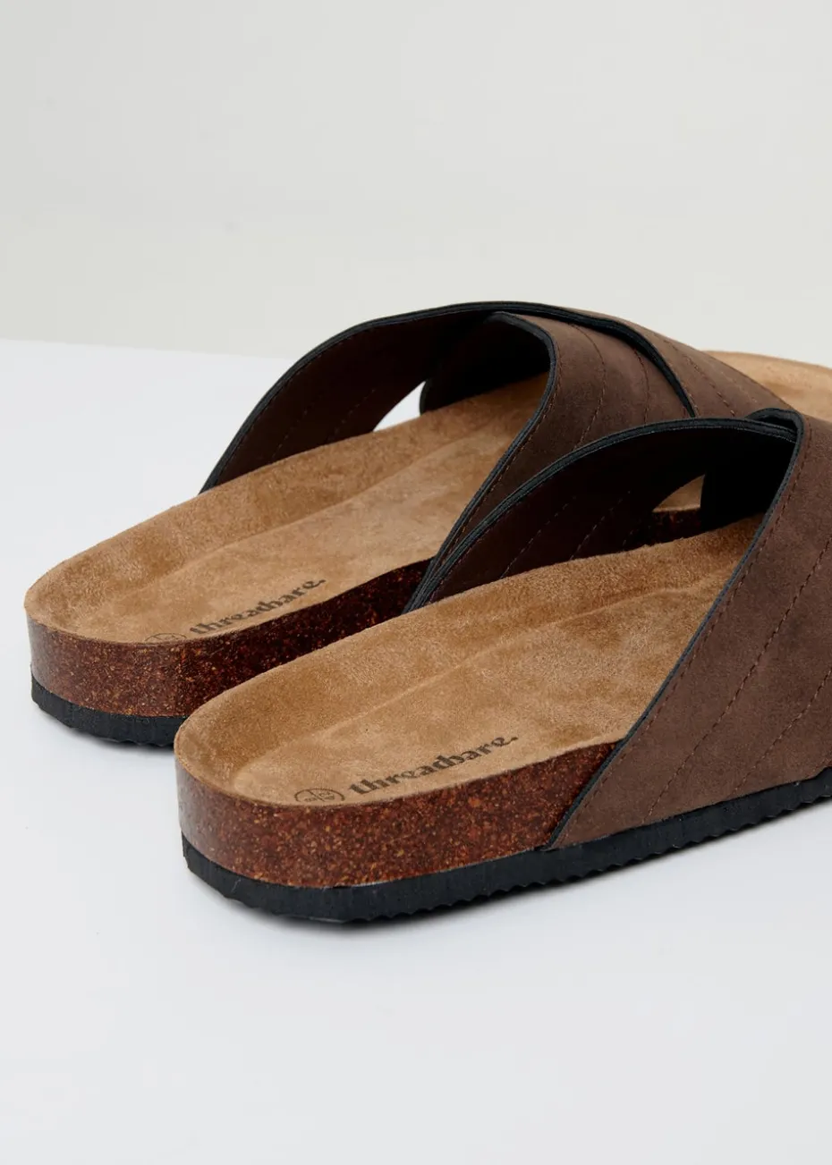 Threadbare Chocolate Faux Suede Cross Strap Sandals