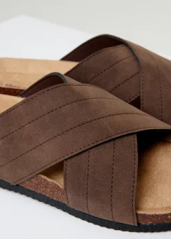 Threadbare Chocolate Faux Suede Cross Strap Sandals