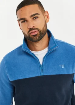 Threadbare Cobalt Two Tone Quarter Zip Fleece Jumper