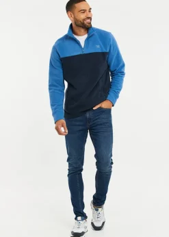 Threadbare Cobalt Two Tone Quarter Zip Fleece Jumper