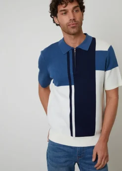 Threadbare  Colourblock Quarter Zip Knitted Polo