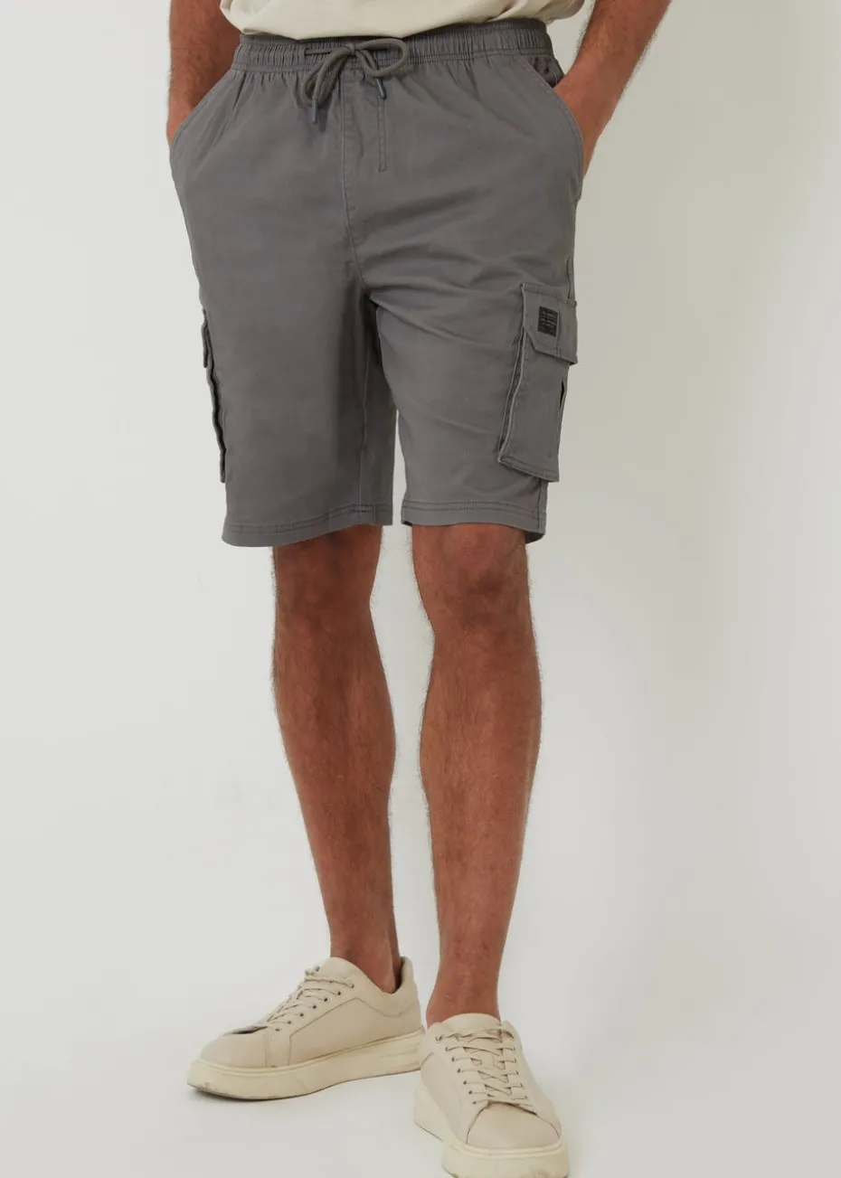 Threadbare Dark Grey Cotton Jogger Style Cargo Shorts With Stretch