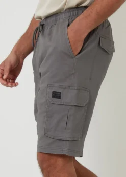 Threadbare Dark Grey Cotton Jogger Style Cargo Shorts With Stretch