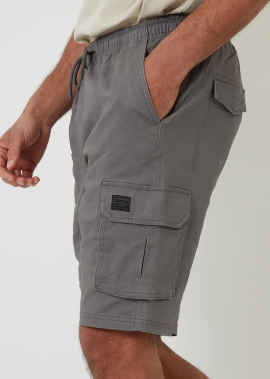 Threadbare Dark Grey Cotton Jogger Style Cargo Shorts With Stretch