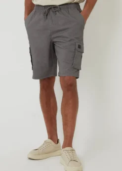 Threadbare Dark Grey Cotton Jogger Style Cargo Shorts With Stretch