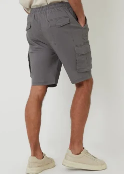 Threadbare Dark Grey Cotton Jogger Style Cargo Shorts With Stretch
