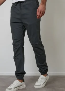 Threadbare Dark Grey Cotton Jogger Style Cuffed Trousers With Stretch