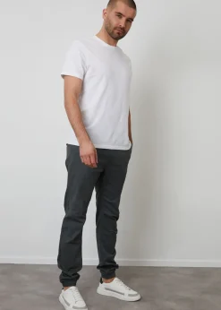 Threadbare Dark Grey Cotton Jogger Style Cuffed Trousers With Stretch