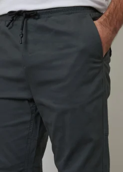 Threadbare Dark Grey Cotton Jogger Style Cuffed Trousers With Stretch