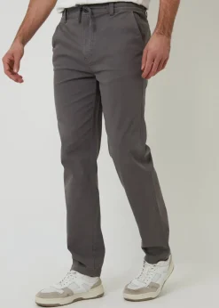Threadbare Dark Grey Cotton Elasticated Waist Chino Trousers