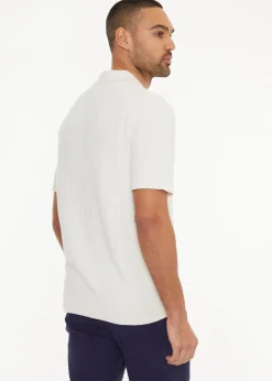 Threadbare Ecru Cotton Mix Short Sleeve Textured Knitted Polo Shirt