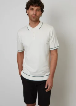 Threadbare Ecru Knitted Short Sleeve Polo Shirt