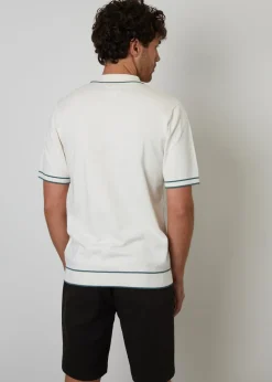 Threadbare Ecru Knitted Short Sleeve Polo Shirt