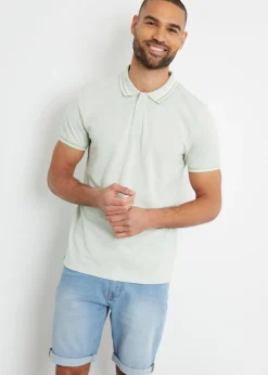 Threadbare Green Birdsall Two Tone Cotton Pique Polo Shirt