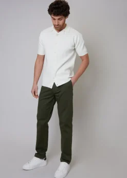 Threadbare Green Cotton Regular Fit Chino Trousers with Stretch