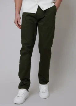 Threadbare Green Cotton Regular Fit Chino Trousers with Stretch