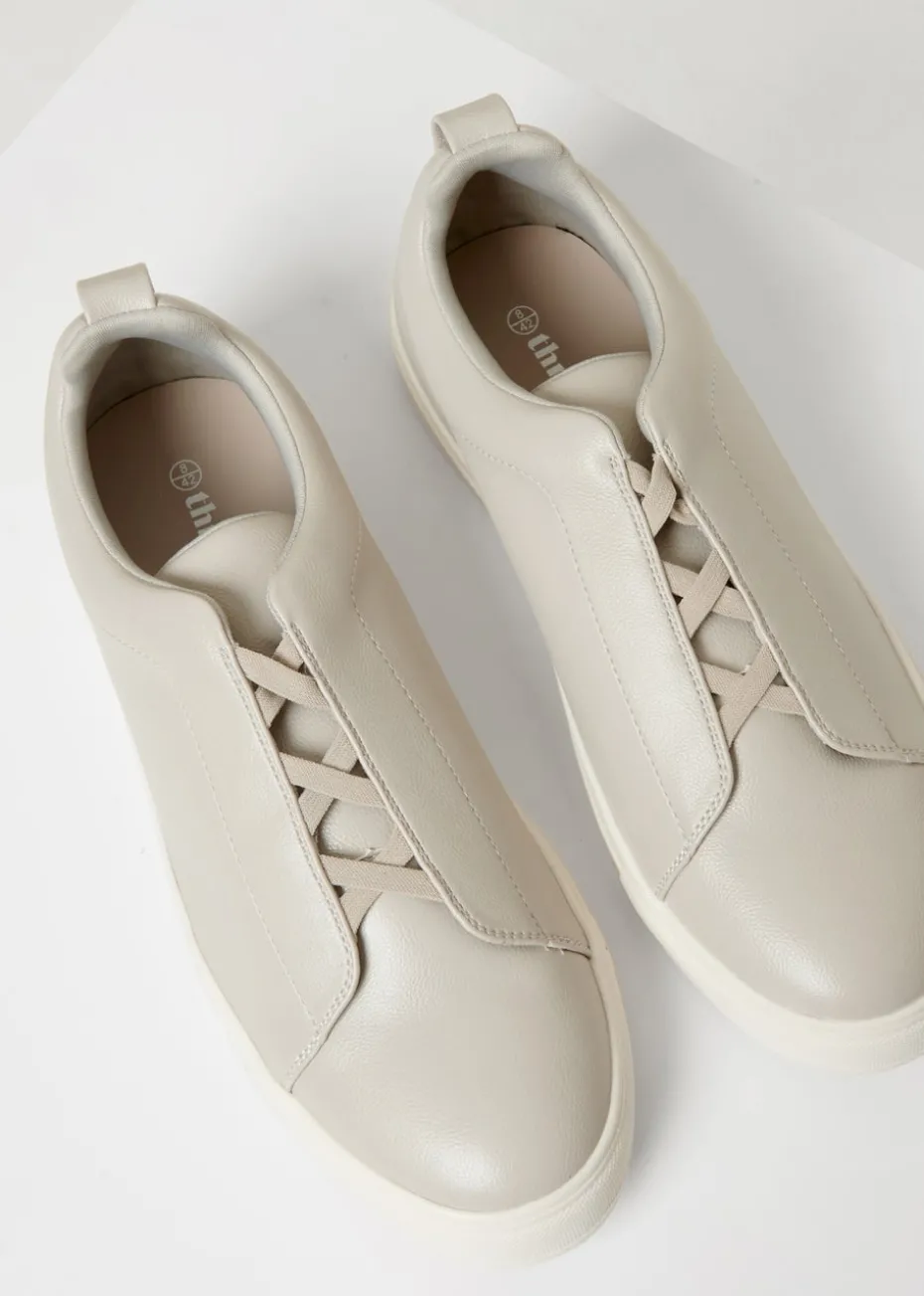 Threadbare Grey Faux Leather Elastic Lace Slip On Trainers
