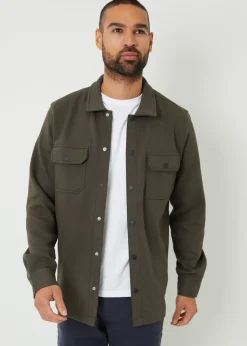 Threadbare Khaki Cotton Blend Popper Fastening Pique Shacket