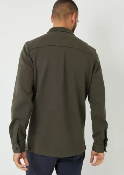 Threadbare Khaki Cotton Blend Popper Fastening Pique Shacket