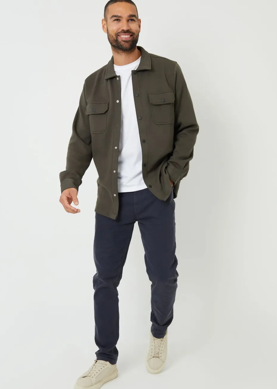 Threadbare Khaki Cotton Blend Popper Fastening Pique Shacket