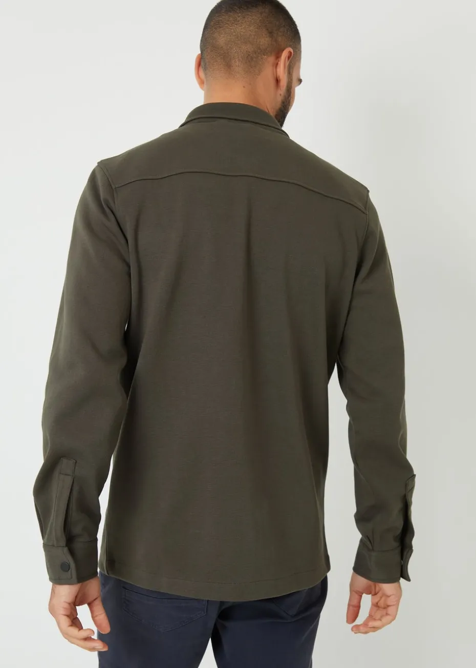 Threadbare Khaki Cotton Blend Popper Fastening Pique Shacket