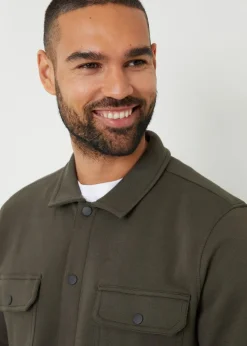 Threadbare Khaki Cotton Blend Popper Fastening Pique Shacket