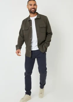 Threadbare Khaki Cotton Blend Popper Fastening Pique Shacket