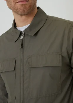 Threadbare Khaki Cotton Poplin Lightweight Collared Jacket