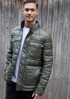 Threadbare Khaki Funnel Neck Utility Puffer Jacket