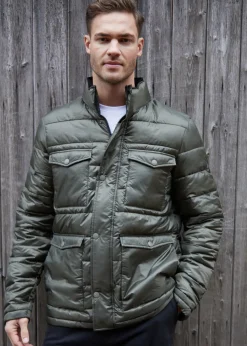 Threadbare Khaki Funnel Neck Utility Puffer Jacket