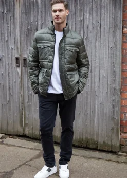Threadbare Khaki Funnel Neck Utility Puffer Jacket