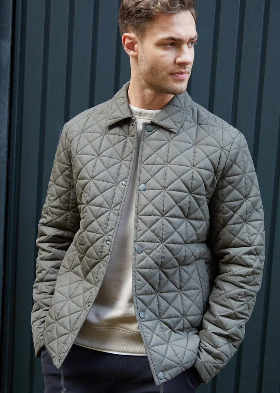 Threadbare Khaki Lightweight Collared Quilted Jacket