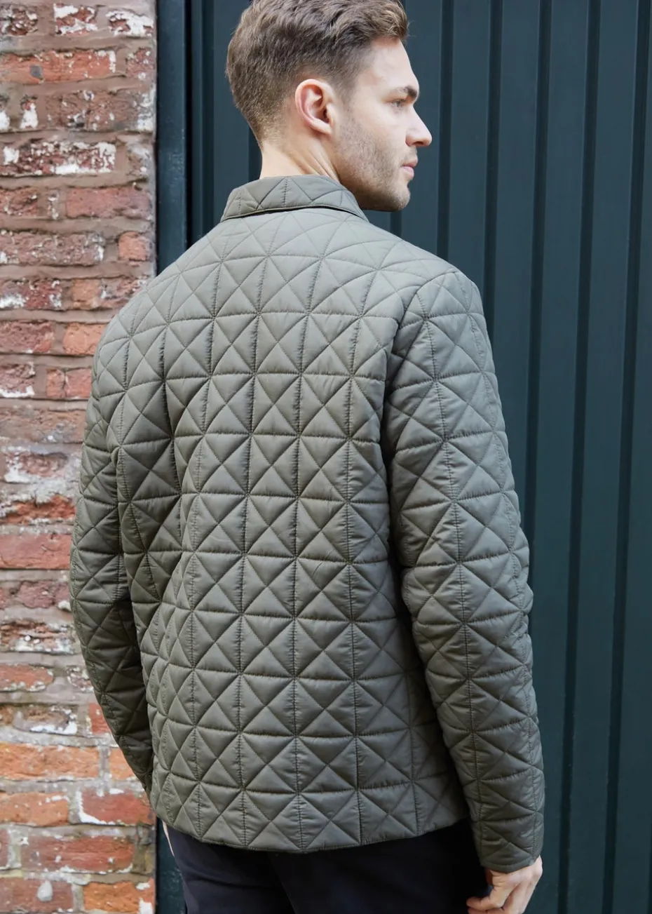 Threadbare Khaki Lightweight Collared Quilted Jacket
