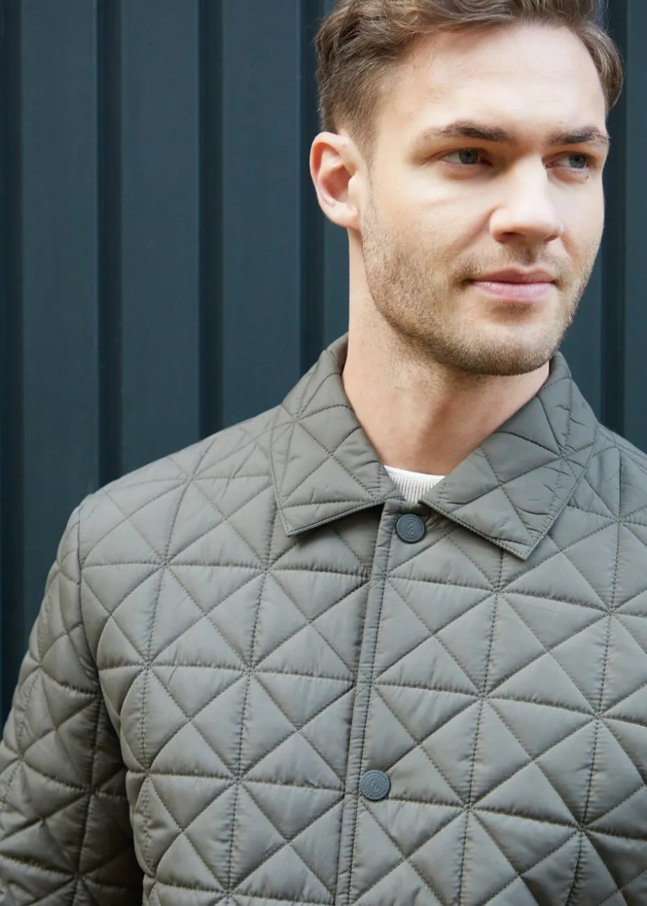 Threadbare Khaki Lightweight Collared Quilted Jacket