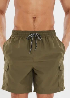 Threadbare Khaki Mid-length Cargo Swim Shorts
