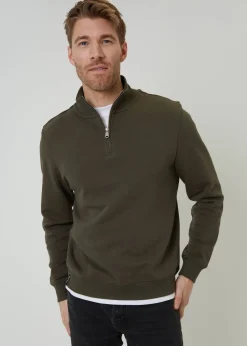 Threadbare Khaki Mock T-Shirt Quarter Zip Sweatshirt