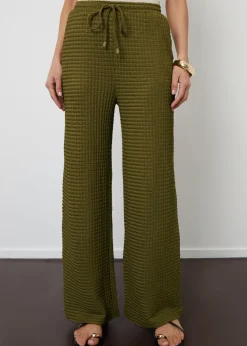 Threadbare Khaki Textured Jersey Wide Leg Trousers