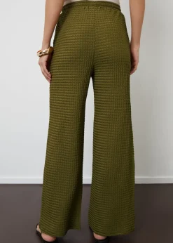 Threadbare Khaki Textured Jersey Wide Leg Trousers