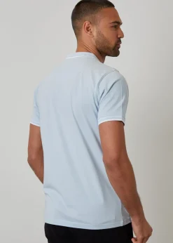 Threadbare Light Blue Birdseye Collar Quarter Zip Polo Shirt