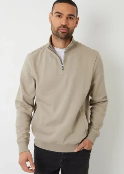 Threadbare Natural Mens Oatmeal Marl Quarter Zip Sweatshirt