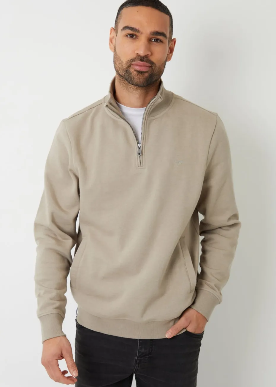 Threadbare Natural Mens Oatmeal Marl Quarter Zip Sweatshirt
