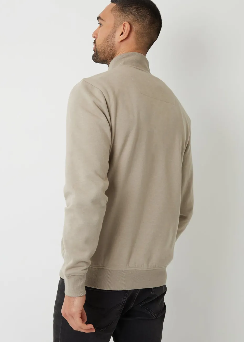 Threadbare Natural Mens Oatmeal Marl Quarter Zip Sweatshirt