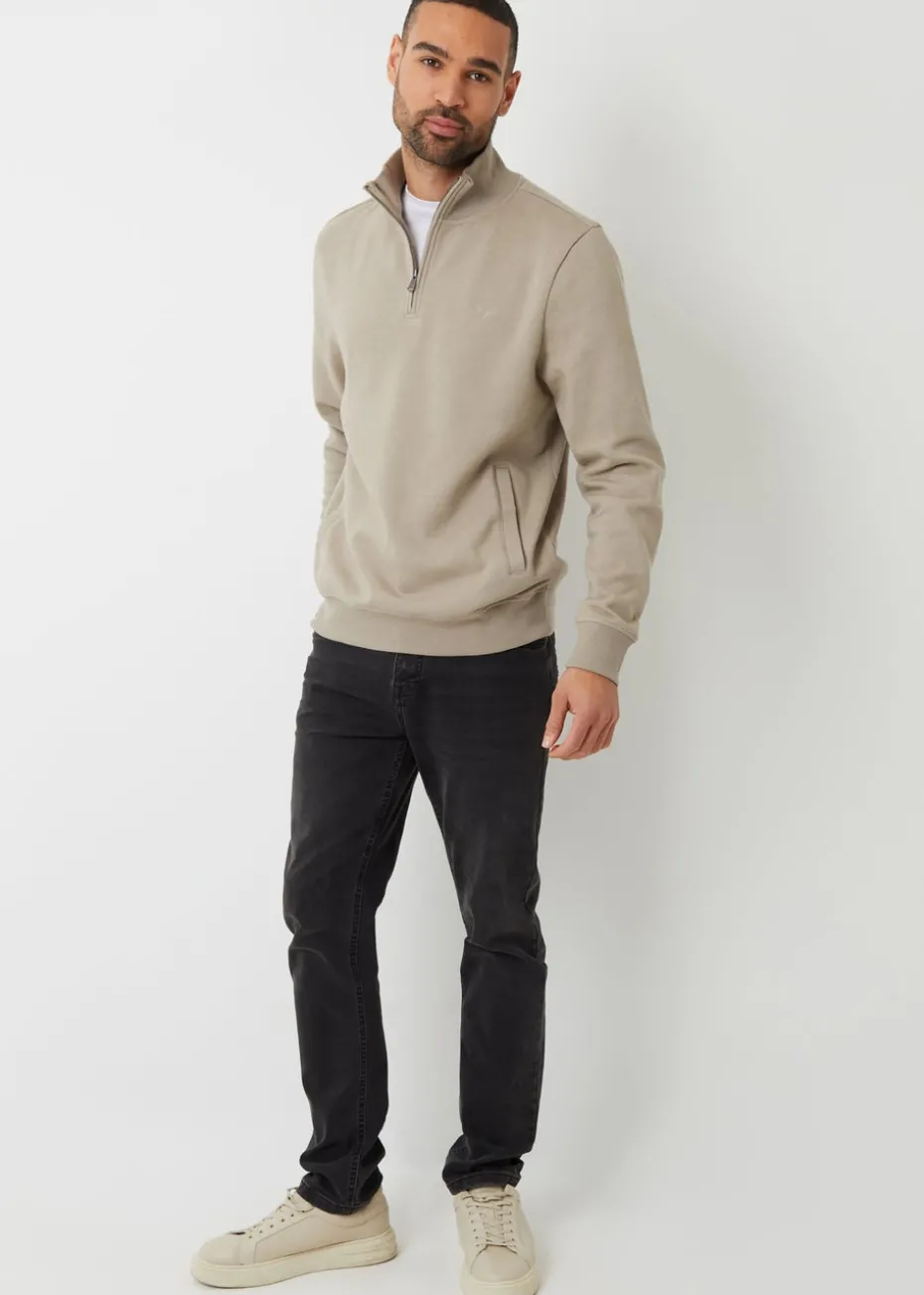 Threadbare Natural Mens Oatmeal Marl Quarter Zip Sweatshirt