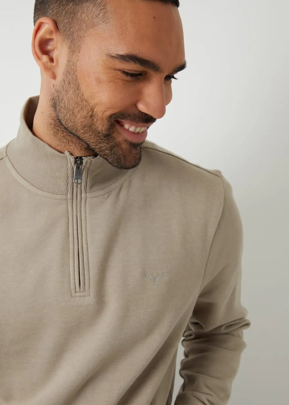 Threadbare Natural Mens Oatmeal Marl Quarter Zip Sweatshirt