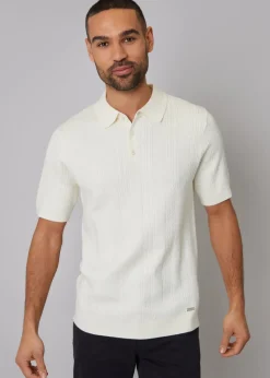 Threadbare Natural Mini Cable Texture Knitted Polo
