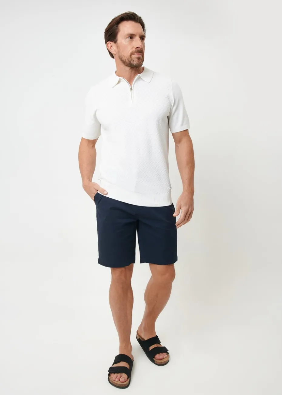 Threadbare Natural Textured Front Quarter Zip Knitted Polo