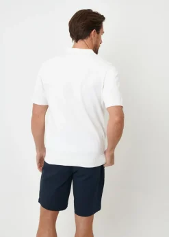 Threadbare Natural Textured Front Quarter Zip Knitted Polo